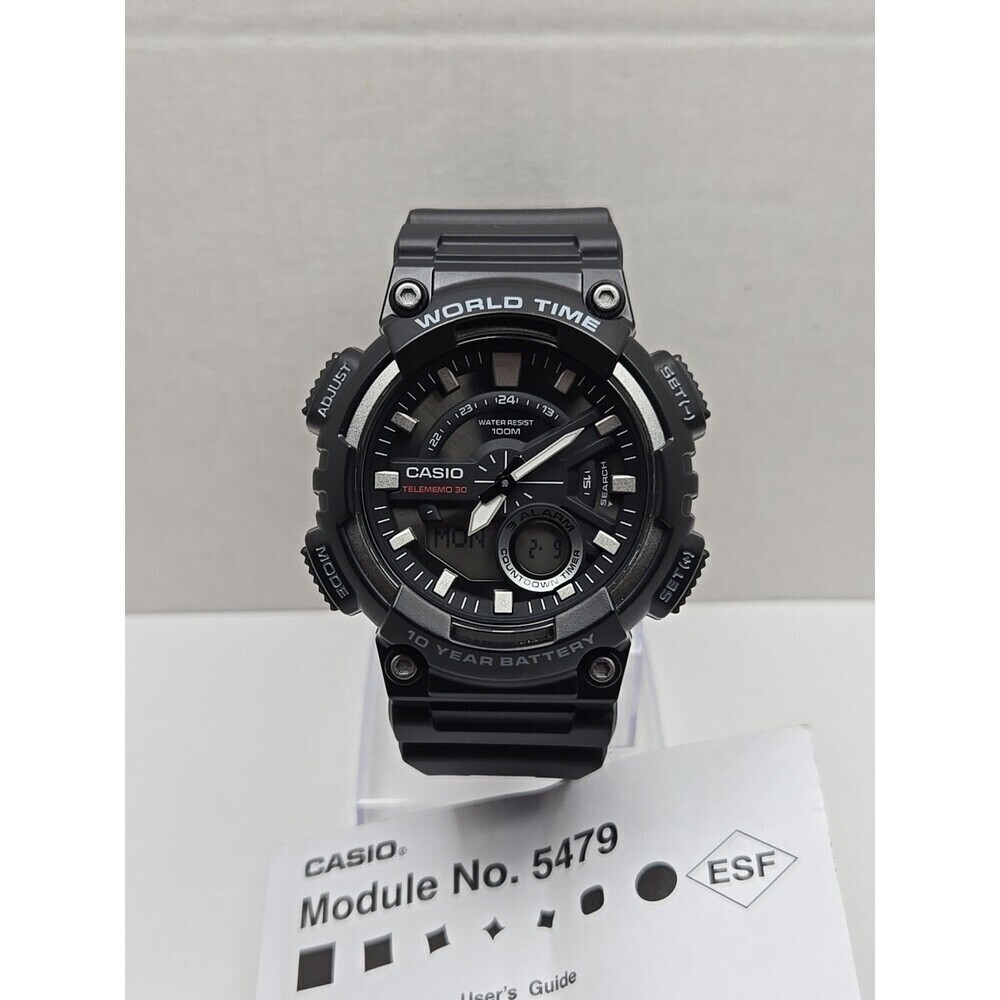 Casio AEQ-110 Telememo 30 Analog Digital Sports Watch World Time 100M Alarm